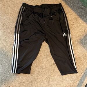 adidas Black 3/4 length (below the knee) Three-Stripe Athletic Joggers